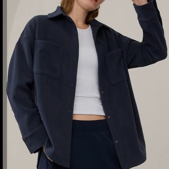 Athleta Jackets & Blazers - Athleta Micro Fleece Shirt‎ Jacket Navy Blue Relaxed Fit Women Size XL NWOT
